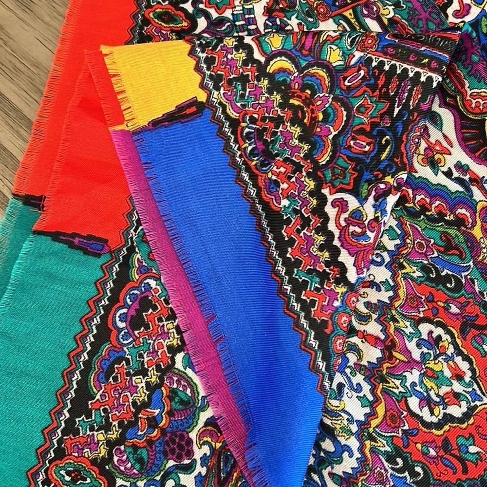90’S COLORFUL SCARF WITH COLORBLOCK AND RAW HEM OUTER - Picture 10 of 14